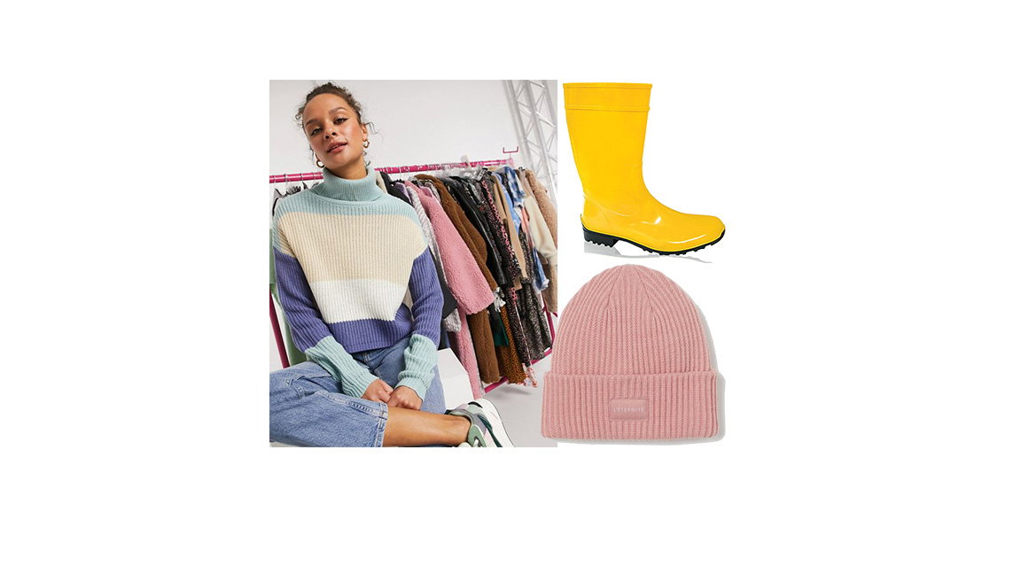 Pullover, Mütze und Gummistiefel