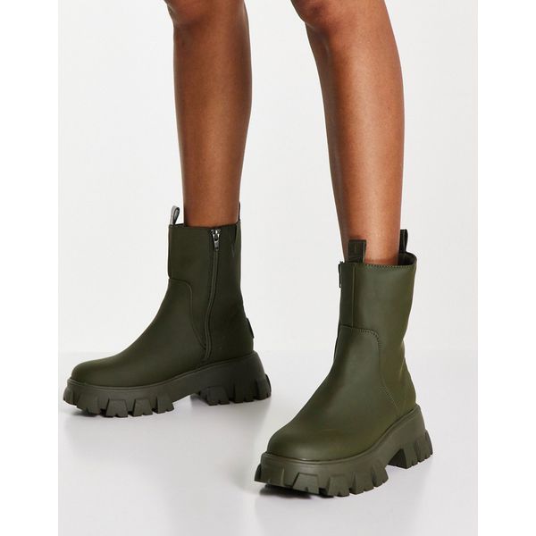 Stiefel in Khaki mit dicker Profilsohle aus Gummi-Grün