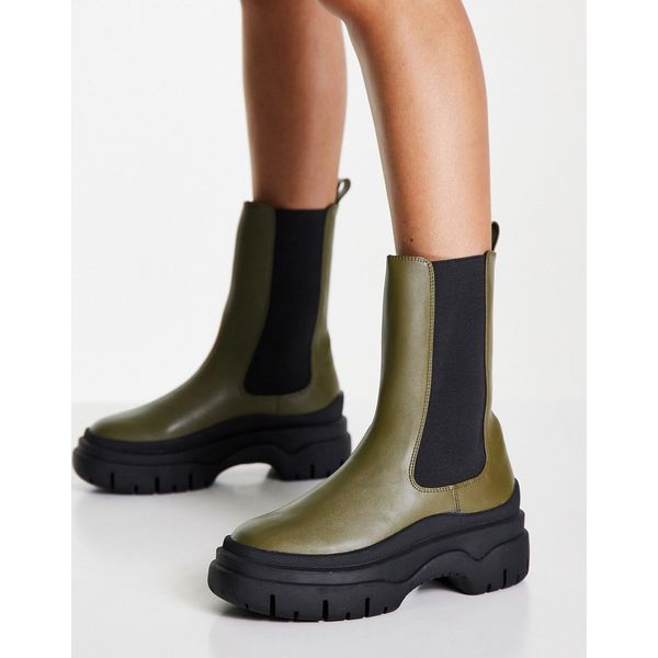 Vegane Ankle-Boots in Khaki mit dicker Sohle-Grün