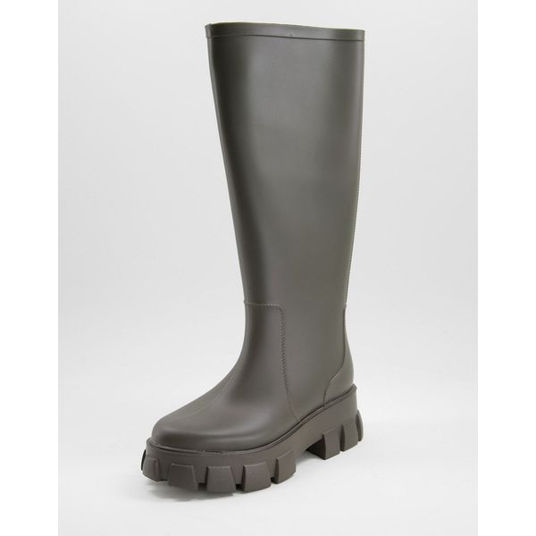 Kniehohe Regenstiefel in Khaki mit dicker Sohle-Grün