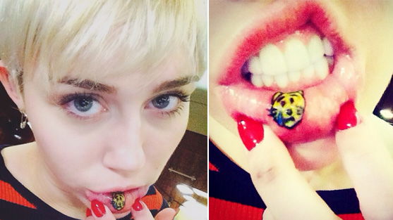Miley Cyrus: Katzen-Tattoo auf der Lippe