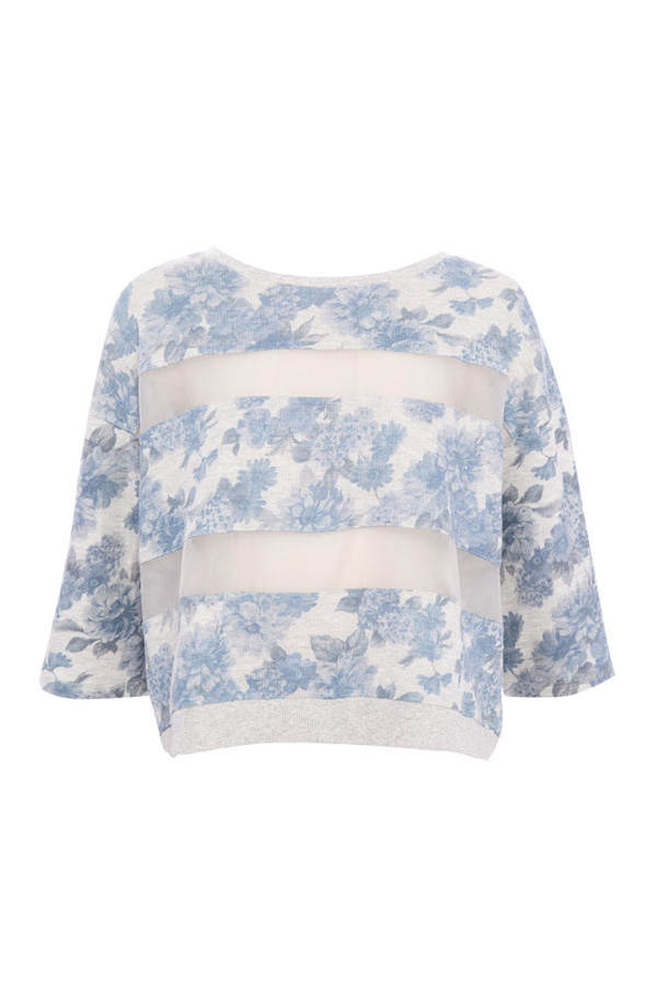 All-Over-Print-Pullover mit Organza