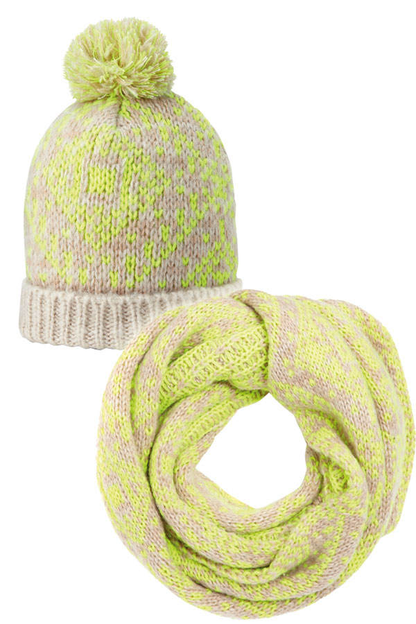 Mütze und Schal in Neongelb und Beige von Accessorize