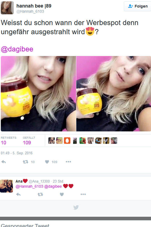Dagi Bee: Werbespot fürs Fernsehen