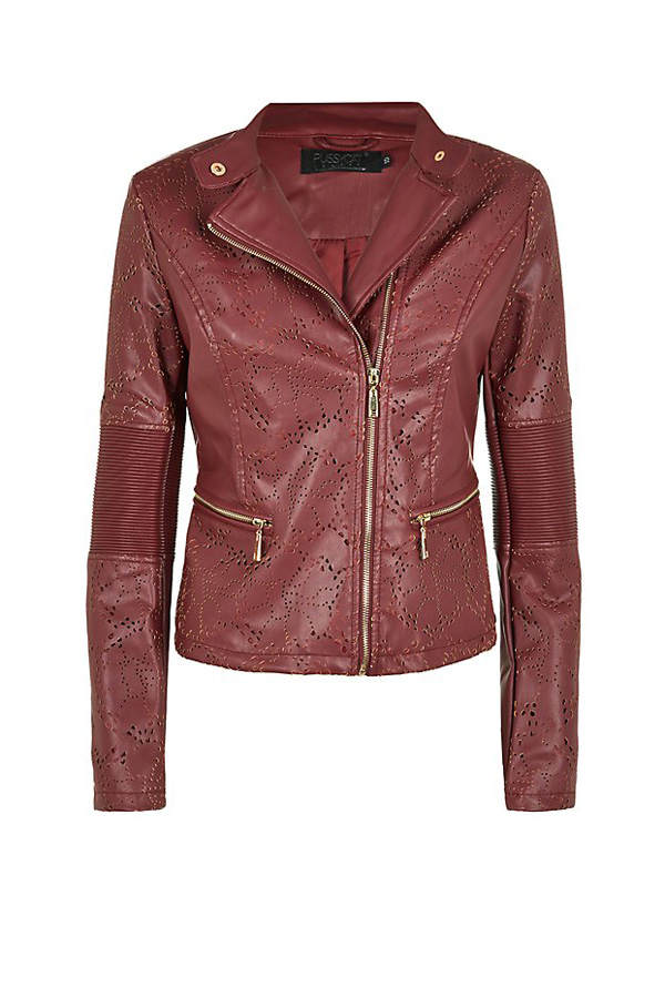 Weinrote Lederjacke von New Look