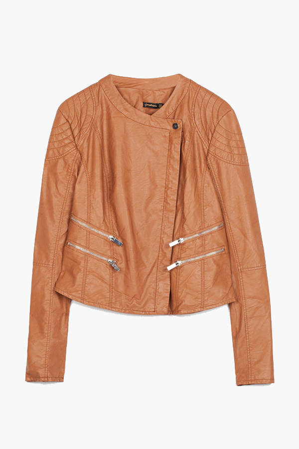 Hellbraune Lederjacke von Stradivarius
