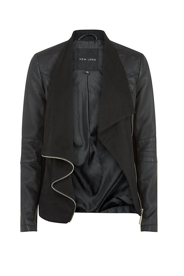 Lederjacke mit Wasserfallkragen von New Look