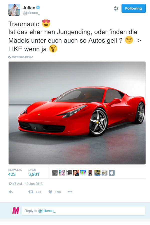Kaufen sich Bibi & Julian einen Ferrari?