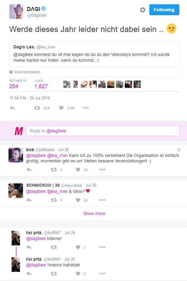 Dagi kommt nicht zu den VideoDays