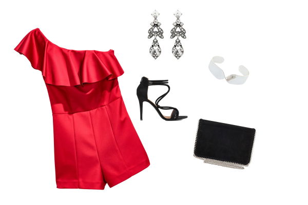 Roter Jumpsuit mit Rüsche