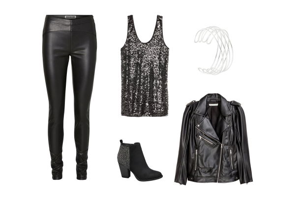 Paillettentop zur Leggings in Lederoptik