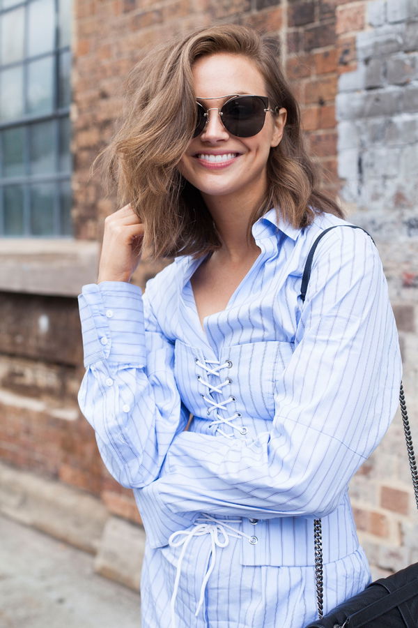 Gestreifte Hemdbluse in Hellblau