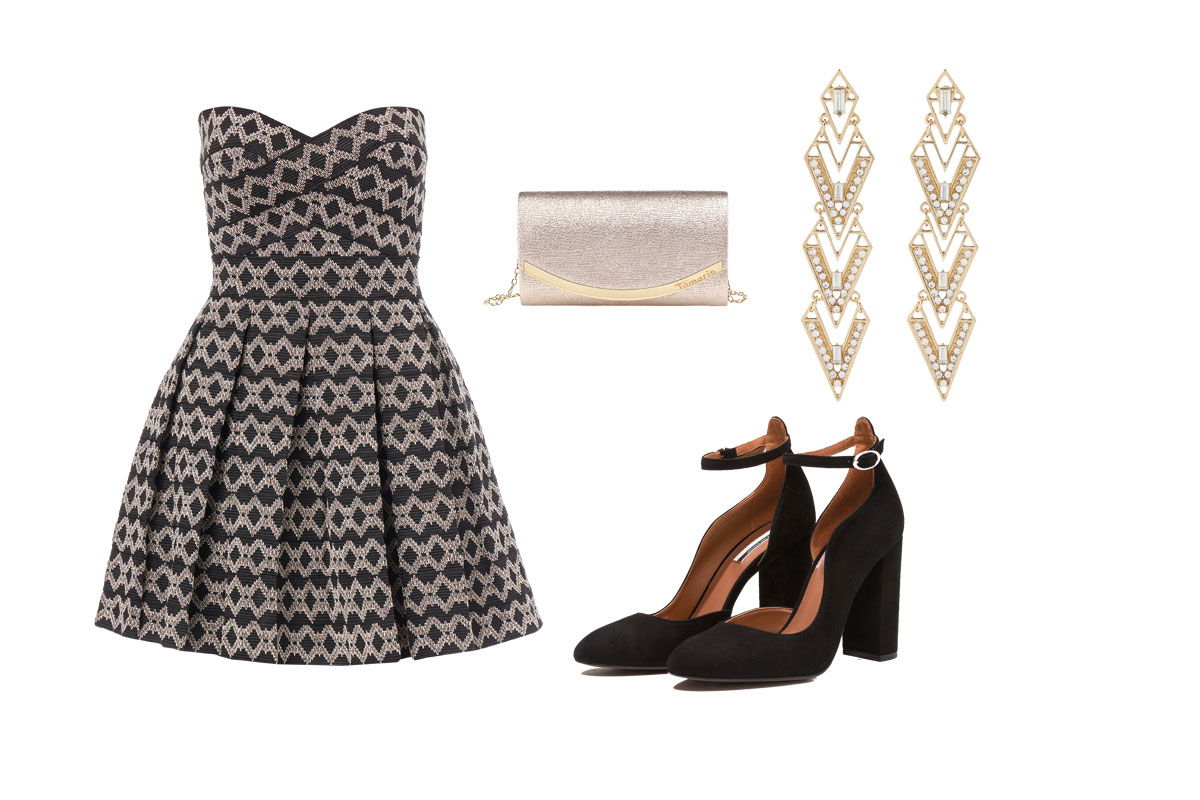Bustierkleid mit goldenem Schmuck